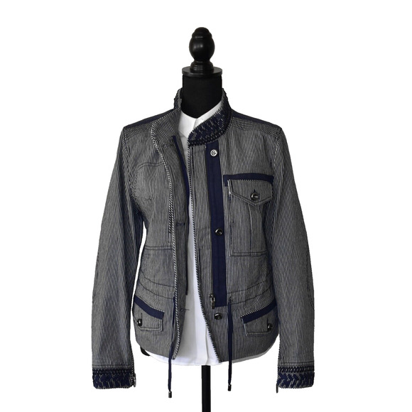 C5 NWT GUSTAV Navy & White Striped Denim Casual Jacket Size 38 - Picture 2 of 8